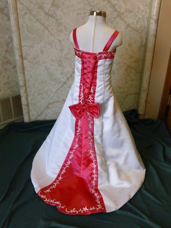 white and coral toddler flower girl dress with train